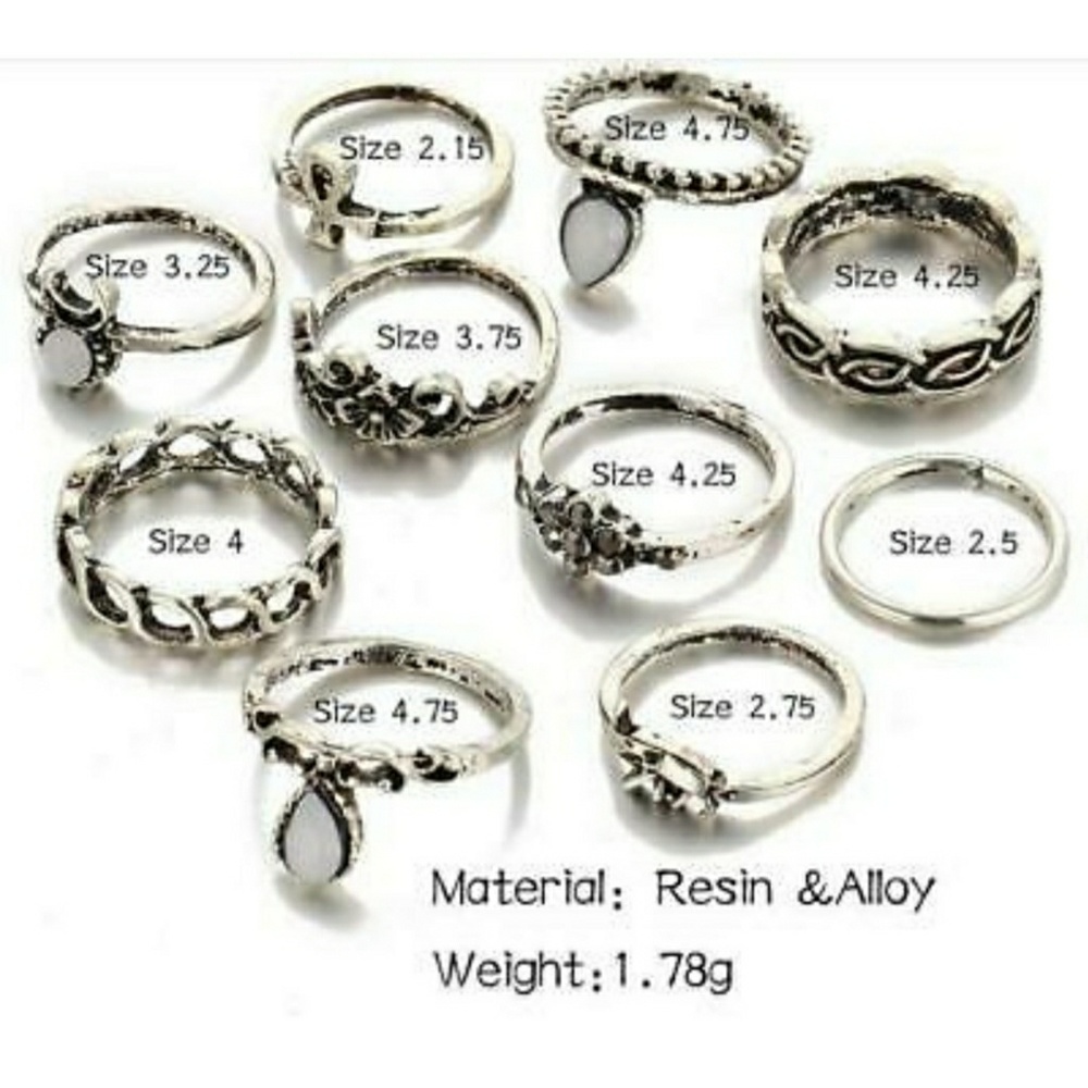 10 piece midi ring set silver color - Picture 2 of 3